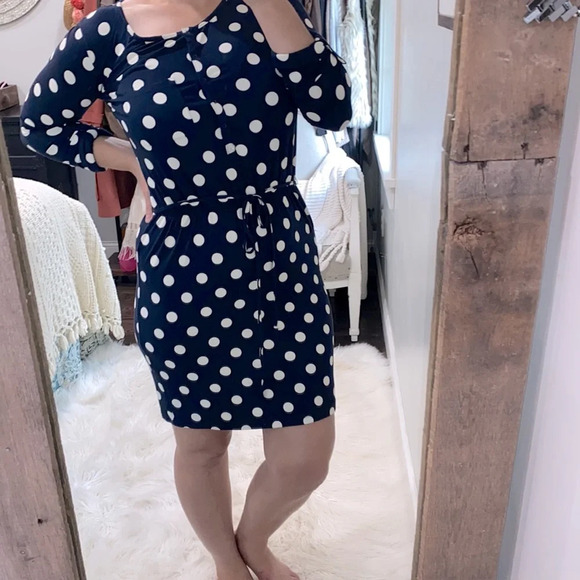 GAP navy blue polka dot dress size extra small with belt - Picture 1 of 5